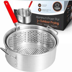 Aluminum Fryer Pot with Basket | 10QT Deep Frying Pot with Handle by Cuisine Rea